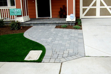 This is an example of a traditional full sun front yard concrete paver landscaping in San Francisco.