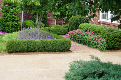Inspiration för en trädgård framför huset, med en trädgårdsgång
