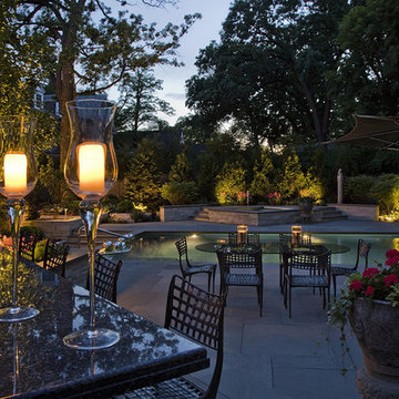 Full Pool and Spa with Tree Lighting