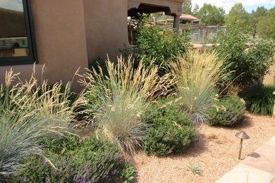 Photo of a large southwestern drought-tolerant and partial sun side yard gravel landscaping in Albuquerque.