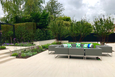 Inspiration for a large contemporary back formal partial sun garden with a garden path and natural stone paving.