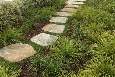 Design ideas for a mediterranean full sun stone garden path in Santa Barbara.