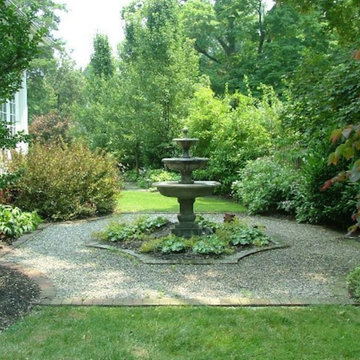Garden fountain with landscaping