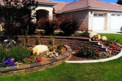 Design ideas for a mid-sized contemporary full sun front yard mulch landscaping in Other.