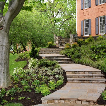 Grand Stone Stairs & Entry w Lightposts
