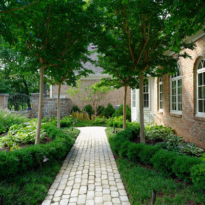 This is an example of a mid-sized traditional side yard brick garden path in DC Metro.