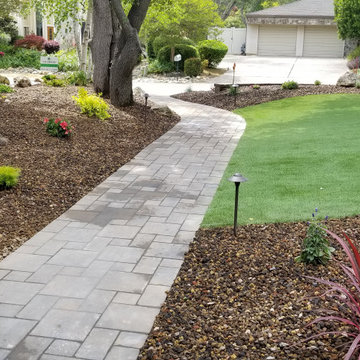 Granite Bay Front Yard with Artificial Turf and Paver Pathway