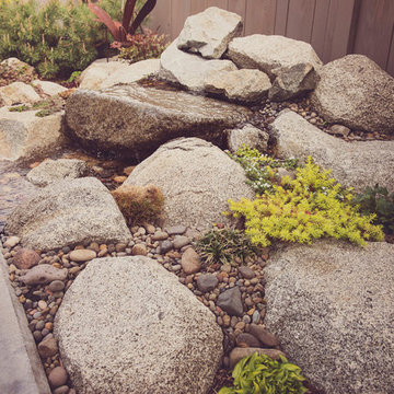 Granite + Concrete Water Feature with granite boulders