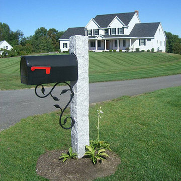 Granite Mailbox Post with Decorative Iron Bracket