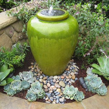Green Pot Fountain with Succulents