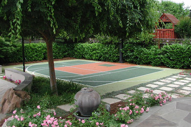 Design ideas for a large traditional partial sun backyard stone outdoor sport court in San Francisco.