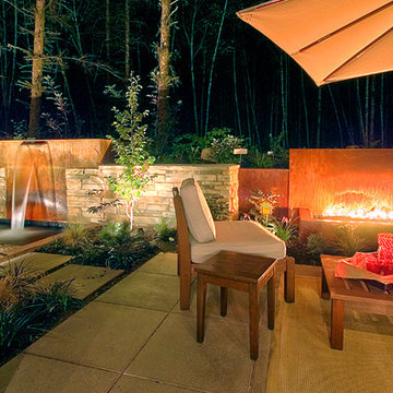 Hardscapes: patio, waterfall, fire pit, stone wall