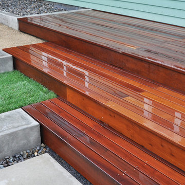 Hardwood Deck, Poured Concrete Walls, Architectural Paver Path