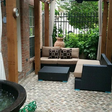 High function in a small side yard! Pergola, patio, raised bed, fountain, etc.