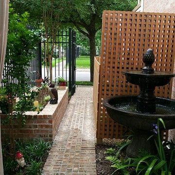 High function in a small side yard! Pergola, patio, raised bed, fountain, etc.