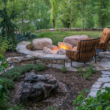 Hillside Garden Landscape with Water Features and Beautiful Plantings