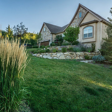 Hillside Garden Landscape with Water Features and Beautiful Plantings