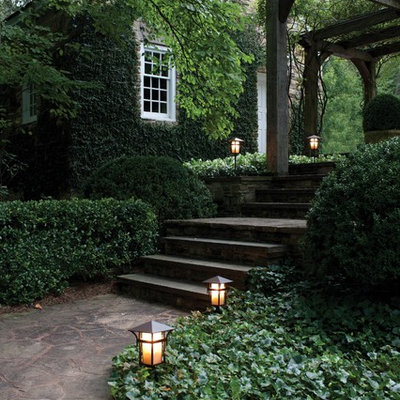 Photo of a traditional stone garden path in New York.