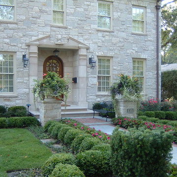 Hinsdale Stone Front Walkway, Pillar and Landscaping