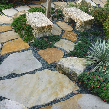 Intimate seating area stepping stone walkway