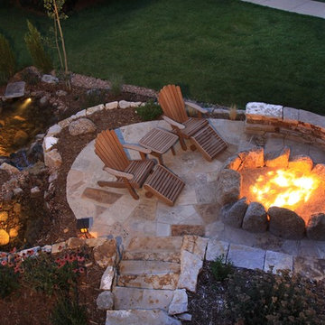 Inviting Fire Pit and Water Feature Area