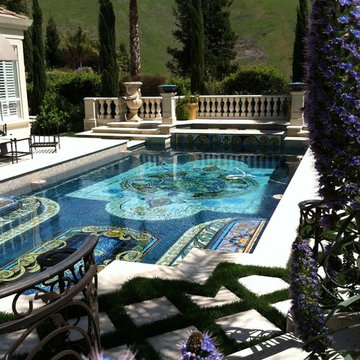 Italian Tile pool, artist Sergio Furnari featured work in this Rock Star Estate.