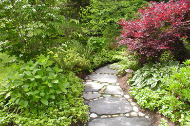 Design ideas for a mid-sized asian shade backyard stone garden path in Boston.