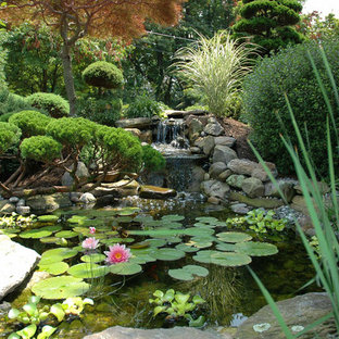 Idée de décoration pour un jardin asiatique avec un point d'eau.