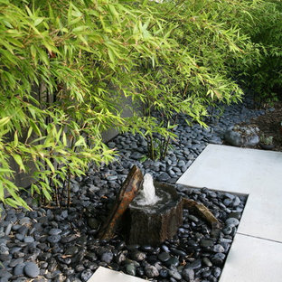 Esempio di un giardino formale etnico esposto in pieno sole di medie dimensioni e dietro casa con fontane e pavimentazioni in pietra naturale