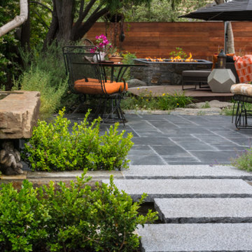 Japanese Zen Garden Backyard with Fountain and Patio