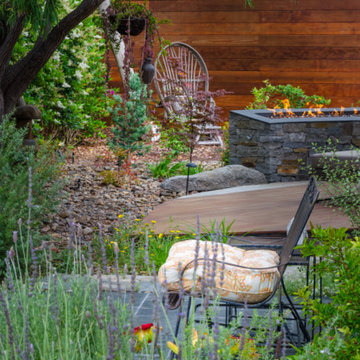 Japanese Zen Garden Backyard with Fountain and Patio