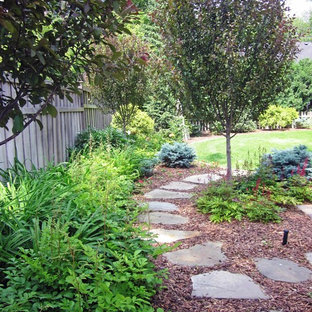 Immagine di un giardino chic dietro casa con pavimentazioni in pietra naturale