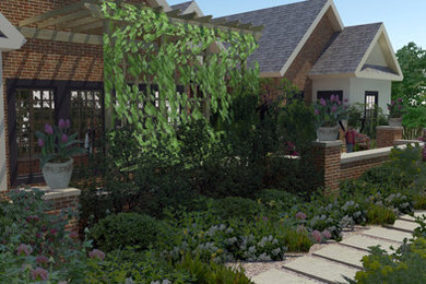 Источник вдохновения для домашнего уюта: солнечный, весенний участок и сад среднего размера на заднем дворе в классическом стиле с хорошей освещенностью и мощением тротуарной плиткой