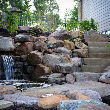 Lakeside Entertainment Water Feature and Natural Stone Stairs