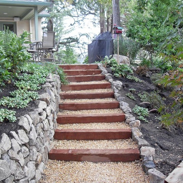 Landscape steps and pathway and retaining wall