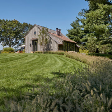 Landscape view showing natural grasses leading up to the entry.
