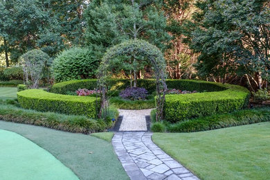 Inspiration for a large classic back formal fully shaded garden in Birmingham with a garden path and gravel.