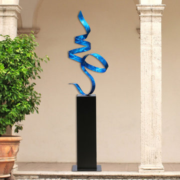 Large Blue Abstract Metal Handmade Sculpture - Blue Perfect Moment by Jon Allen