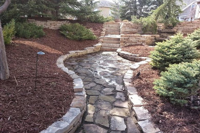 Inspiration for a medium sized front full sun garden for summer in Minneapolis with a garden path and mulch.