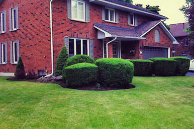 Photo of a mid-sized partial sun front yard mulch landscaping in Toronto.