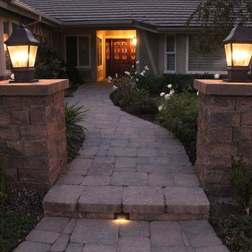 Lighted Pilasters with Paver Walkway