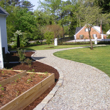 Looking down the new gravel path from the house to pool area