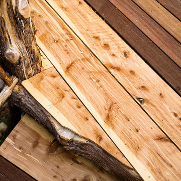 Mahogany and cedar floor planking on Rustic Grape Arbor and Viewing Platform