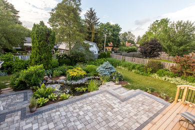Design ideas for a mid-sized traditional backyard concrete paver pond in Toronto.