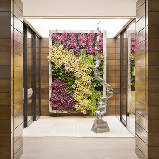 Imagen de jardín costero, pequeño, en patio, con jardín vertical, exposición total al sol y adoquines de piedra natural