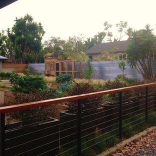 Photo of a mid-sized contemporary drought-tolerant and full sun front yard gravel vegetable garden landscape in San Diego.