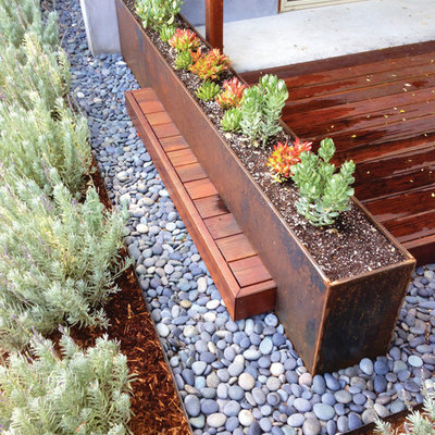 This is an example of a mid-century modern full sun backyard landscaping in Los Angeles.