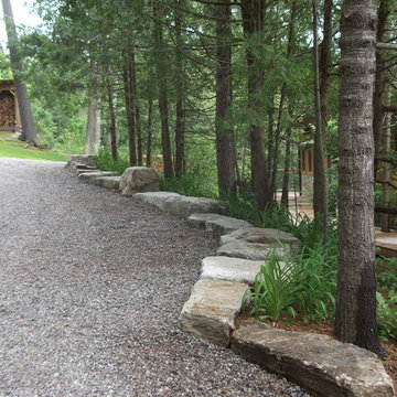 Mississauga Lake, gravel driveway with natural stone enclosure