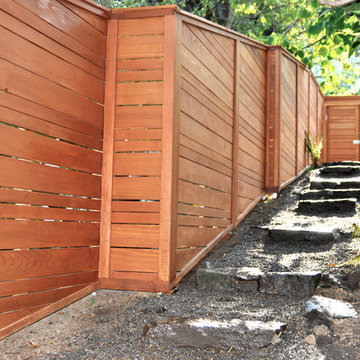 Modern Fence + Storage Area, Hillside Landscape Path and Planting Beds