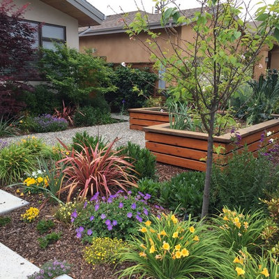 Inspiration for a traditional full sun front yard gravel vegetable garden landscape in San Francisco.